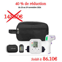 Kit de diagnostic matériel médical soldé avec oxymètre + thermomètre + tensiomètre. Profitez des soldes du black week et black Friday sur osiade.fr 