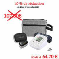 Kit de diagnostic médical soldé avec oxymètre + tensiomètre. Profitez des soldes du black week et black Friday sur osiade.fr 