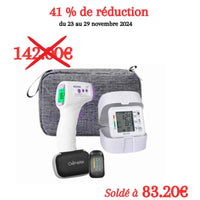 Kit de diagnostic médical soldé avec oxymètre + thermomètre + tensiomètre. Profitez des soldes du black week et black Friday sur osiade.fr 